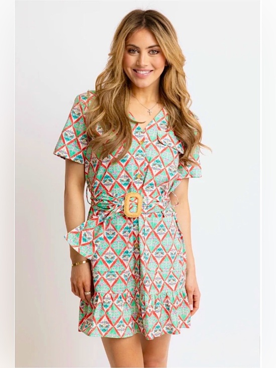Karlie Dresses & Skirts - Karlie Naomi Paris Floral Shirt Dress w Belt Green Print Size Small NWT
